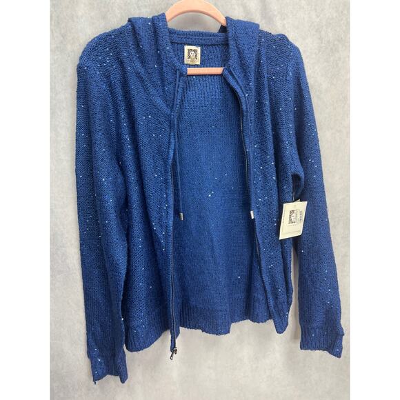 Anne Klein  Sequined Texture Knit Woman Sweater Hoodie Size Large $99 Value NWT - Picture 7 of 12